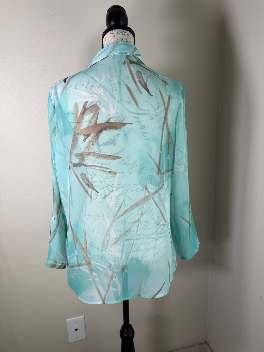 Chico's Aqua & Taupe Abstract Silk-Blend Button Front Blouse - Picture 3 of 7